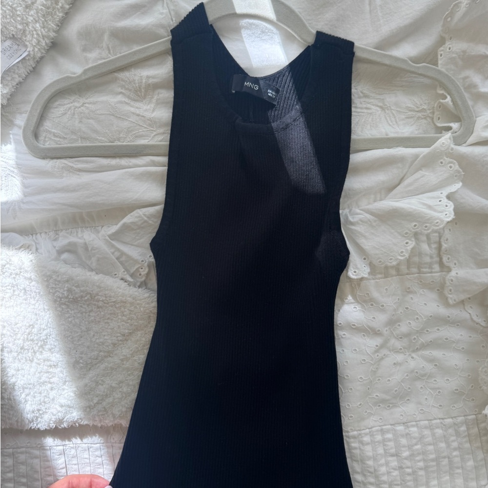 Mango Ribbed Black Knit Top